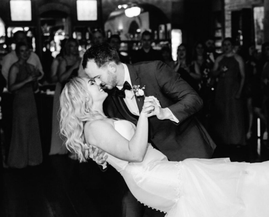 Mr. and Mrs. Woodhouse engage in their first dance.