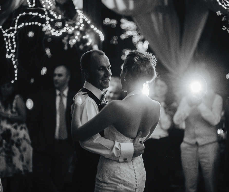 Bride and Groom dancing at their wedding on New Years Eve