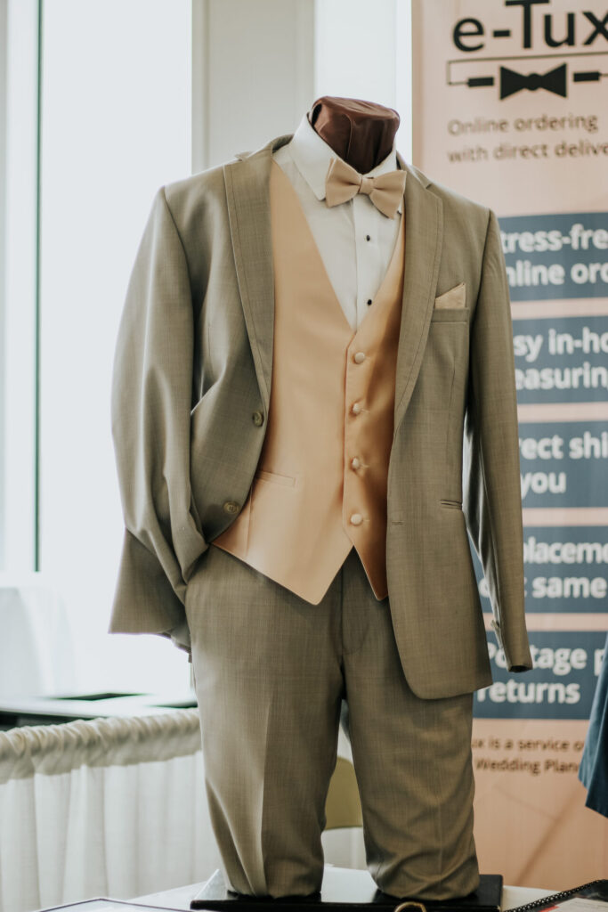 A suit from Charlotte’s Bridal & Formalwear at Wedding World 2023.